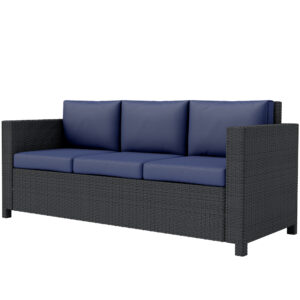 Deluxe 3 Seat Rattan Wicker Sofa Garden Outdoor Patio Furniture with Cushion, Navy Blue