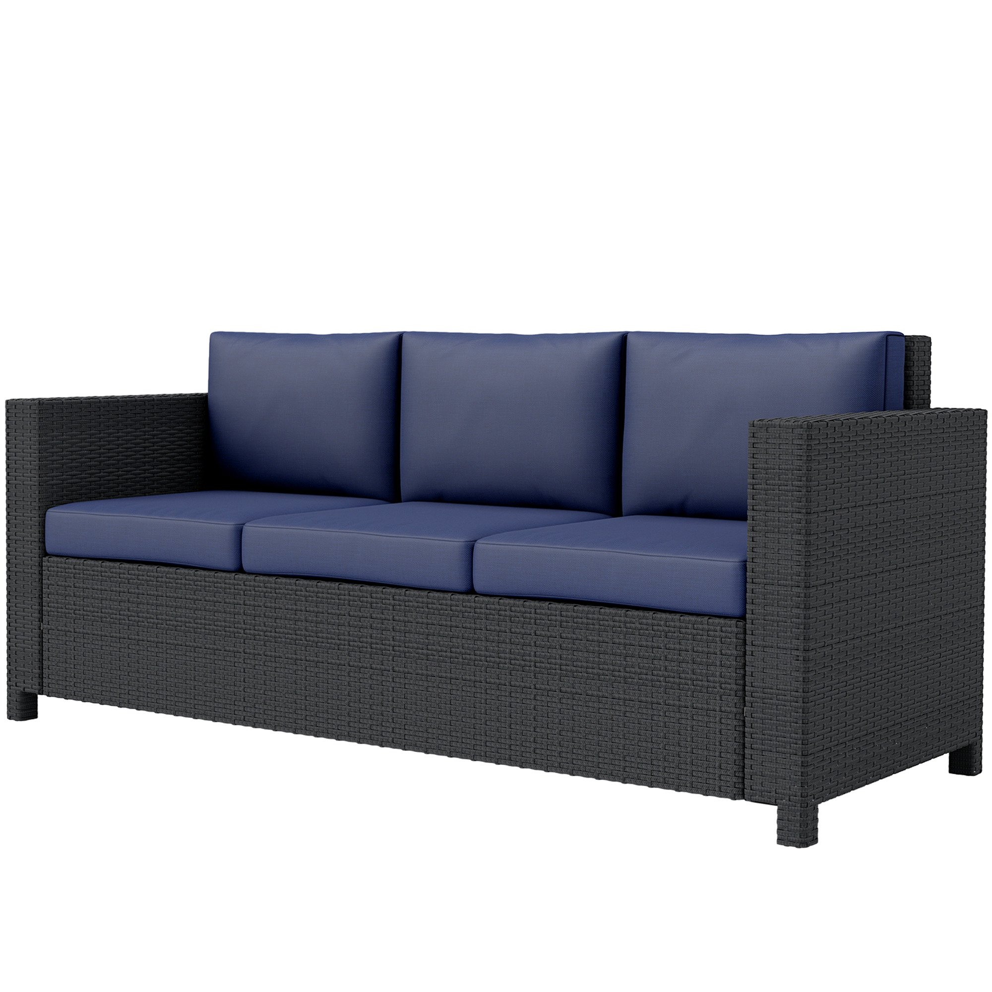Deluxe 3 Seat Rattan Wicker Sofa Garden Outdoor Patio Furniture with Cushion, Navy Blue