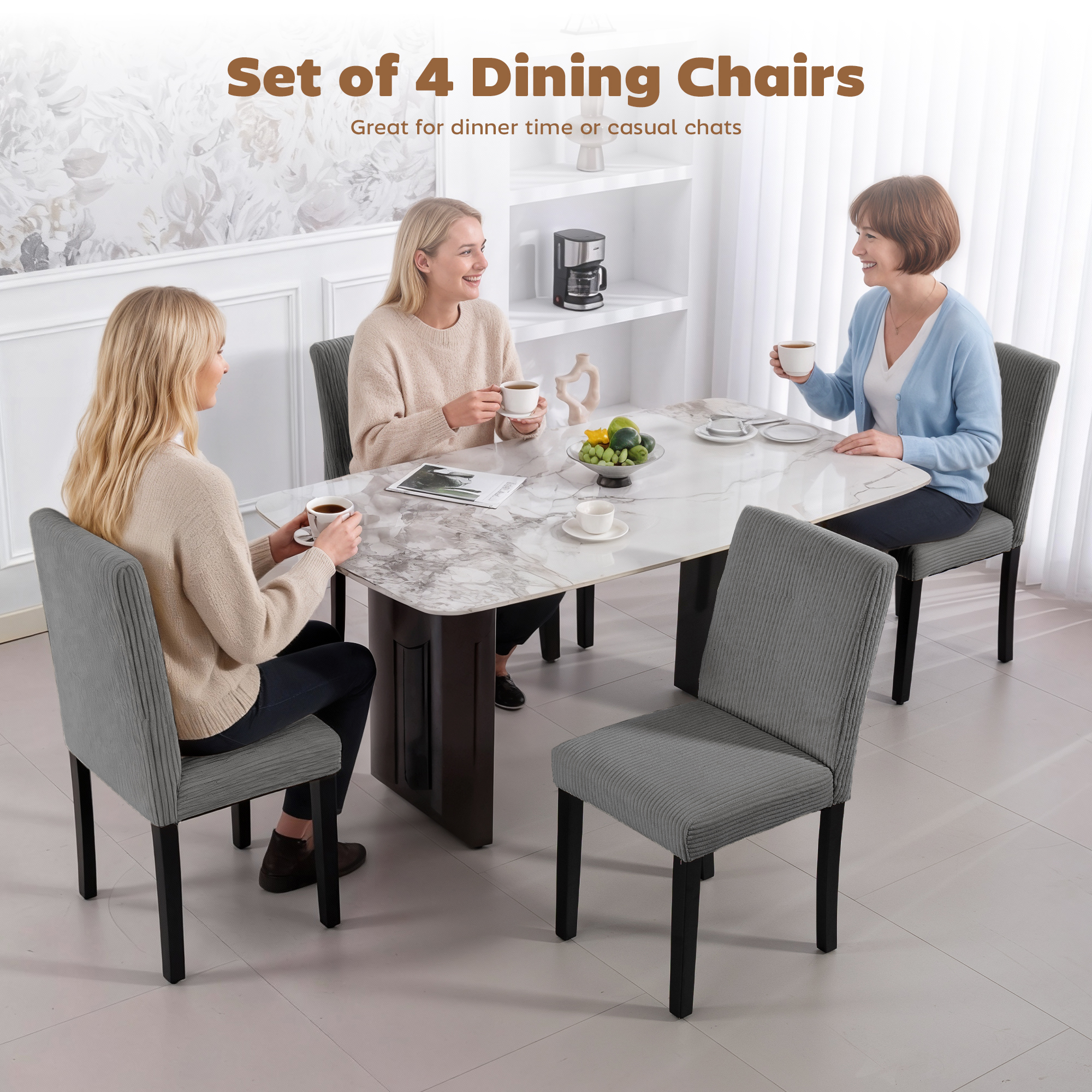 Modern Dining Chairs Set of 4, Kitchen Chairs with Rubberwood Legs and Padded Seat, Dark Grey - Image 2