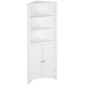 Tall Bathroom Storage Cabinet, Corner Cabinet with Doors, Linen Cabinet with Doors and 3-Tier Shelves, White