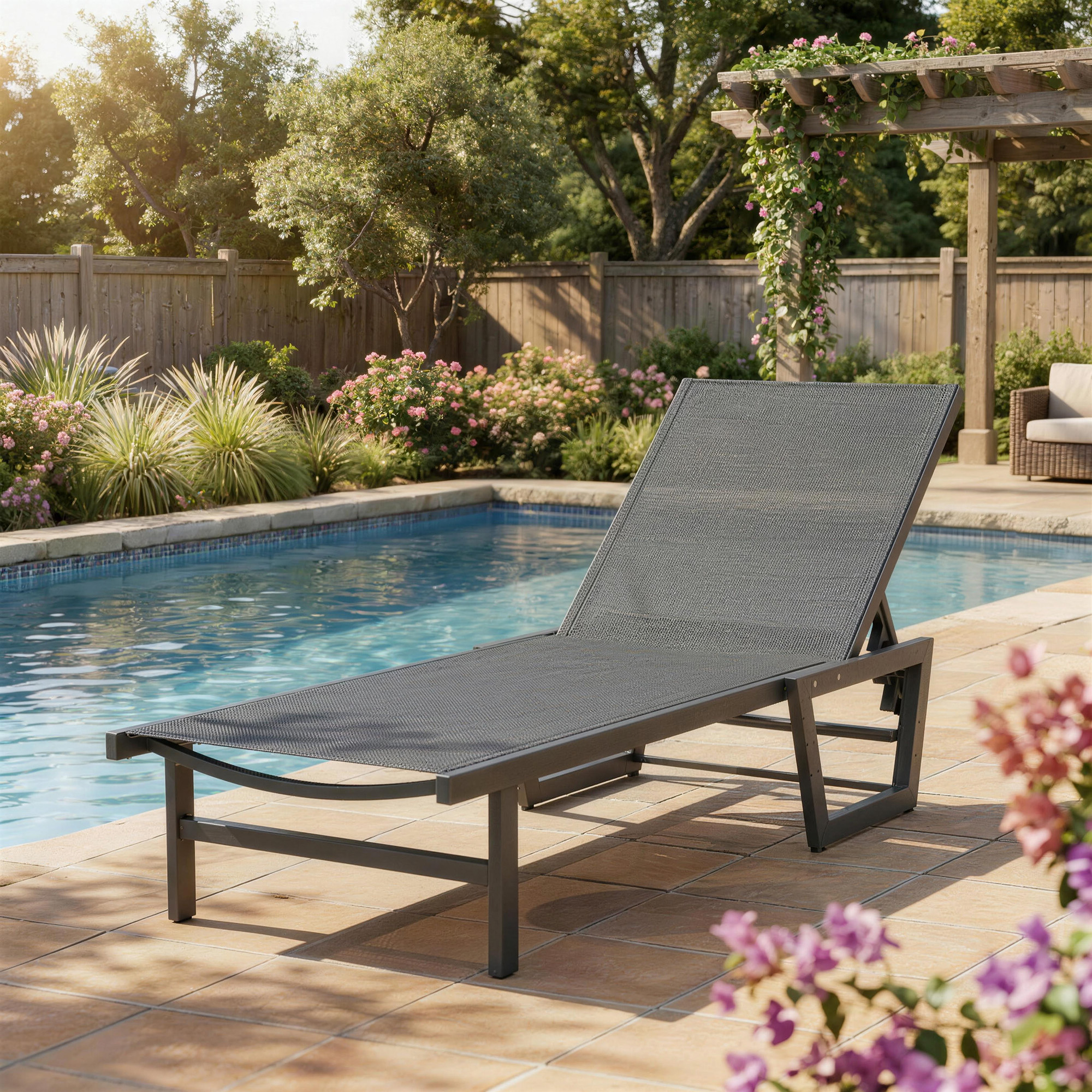 Lounge Chair Outdoor, 63 cm Wide Chaise Lounge Tanning Chair, 4-Position Outdoor Tanning Lounger, Dark Grey - Image 6