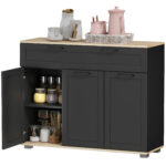 Sideboard Buffet Cabinet, Modern 40" Coffee Bar Cabinet with Wide Drawer, 3 Doors and 2 Adjustable Shelves, Black