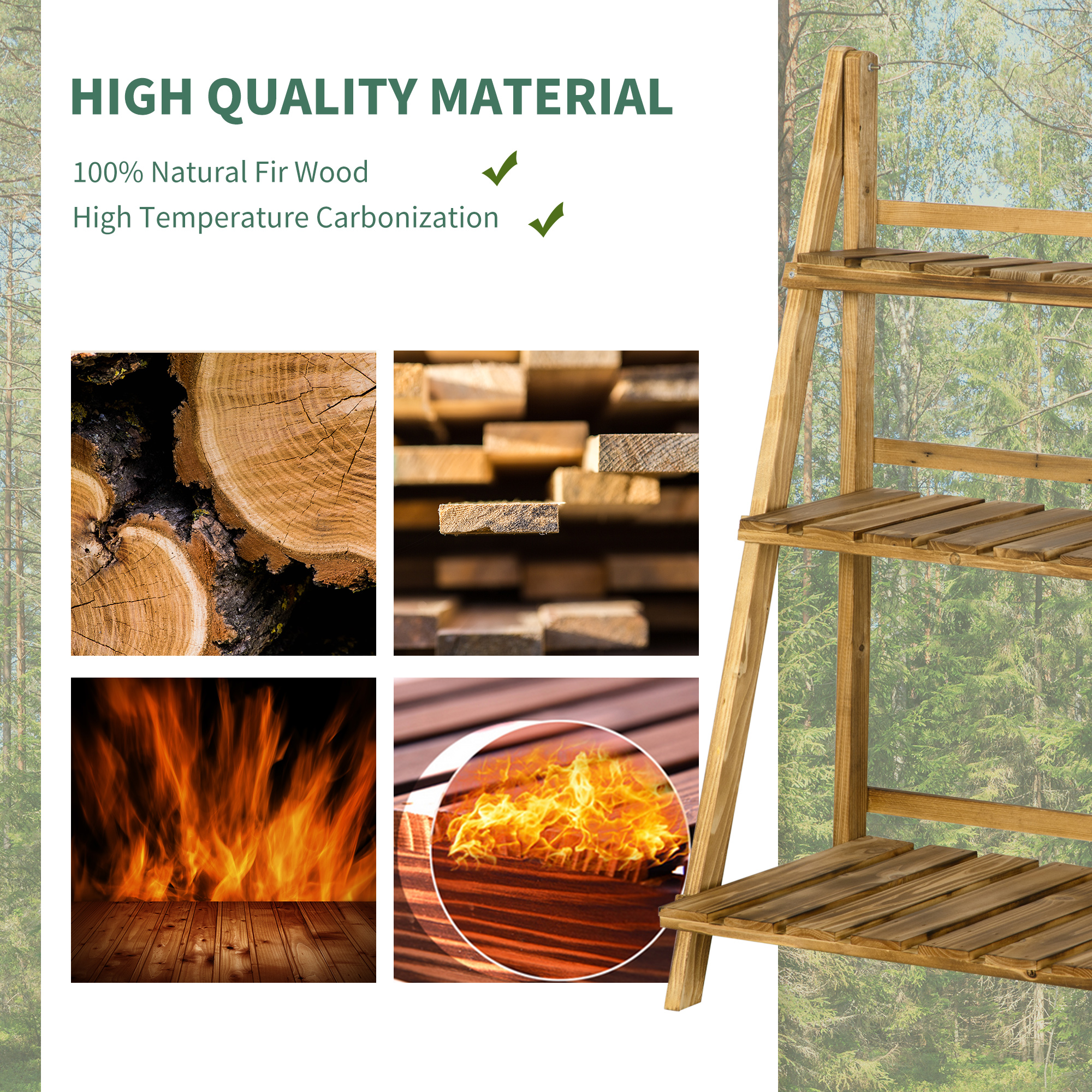 Outdoor Plant Stand, Foldable Flower Stand 3-Tier Wooden Plant Shelf for Garden Indoor Outdoor, 24" x 14" x 37" - Image 2