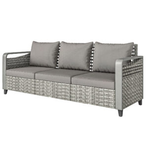Rattan Wicker Sofa 3-Seater Outdoor Couch with Cushions for Patio Garden Grey