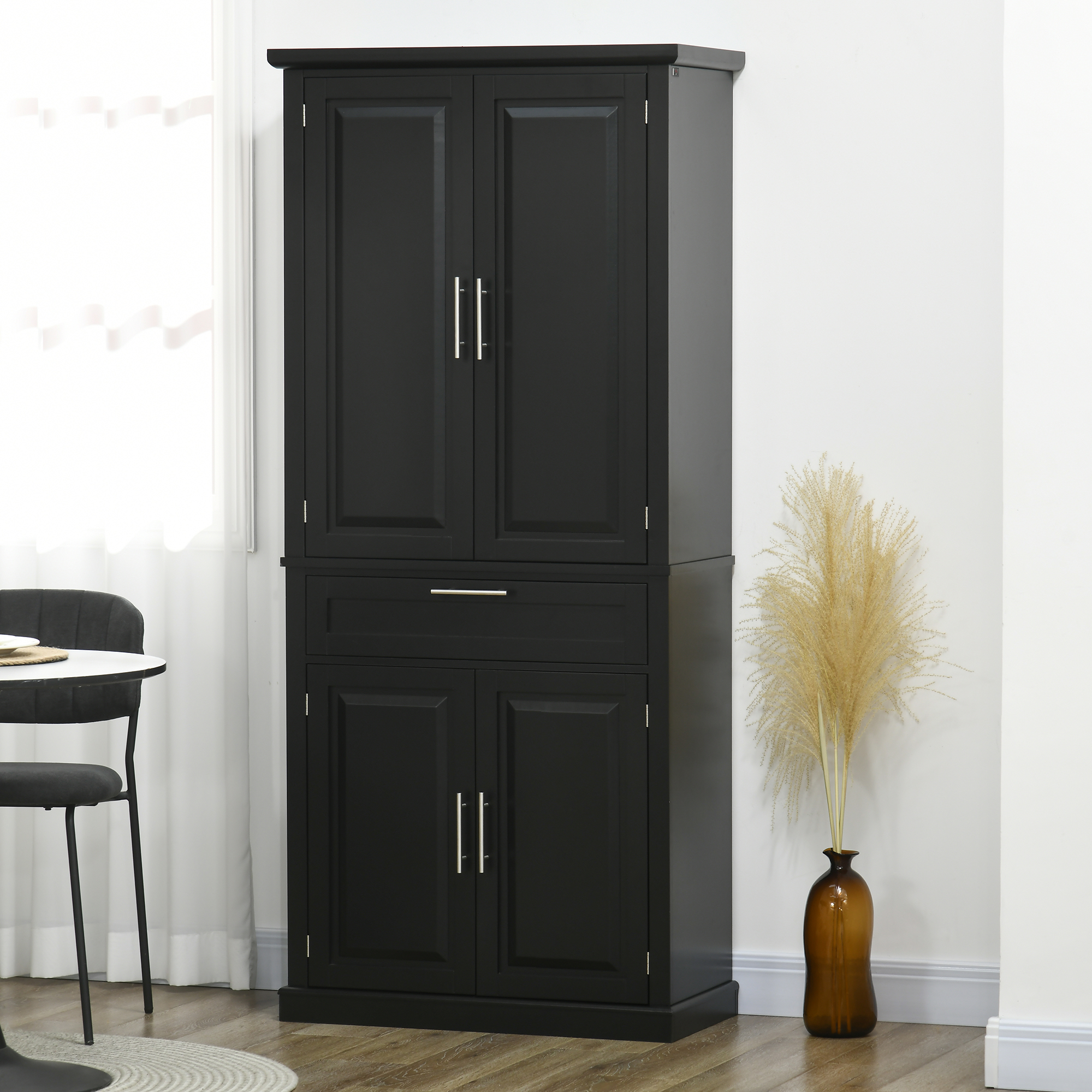 72" Kitchen Pantry Cabinet, Freestanding Storage Cabinet, 4-Door Cabinet with Drawer and Adjustable Shelves, Black - Image 6