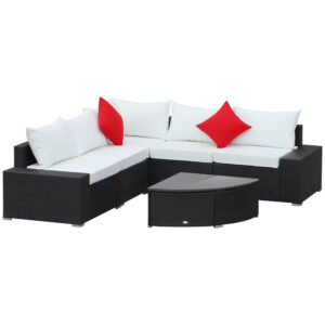 6 Piece Outdoor Wicker Furniture Set, Patio Cushioned Rattan Sofa Chair and Table, Cream White