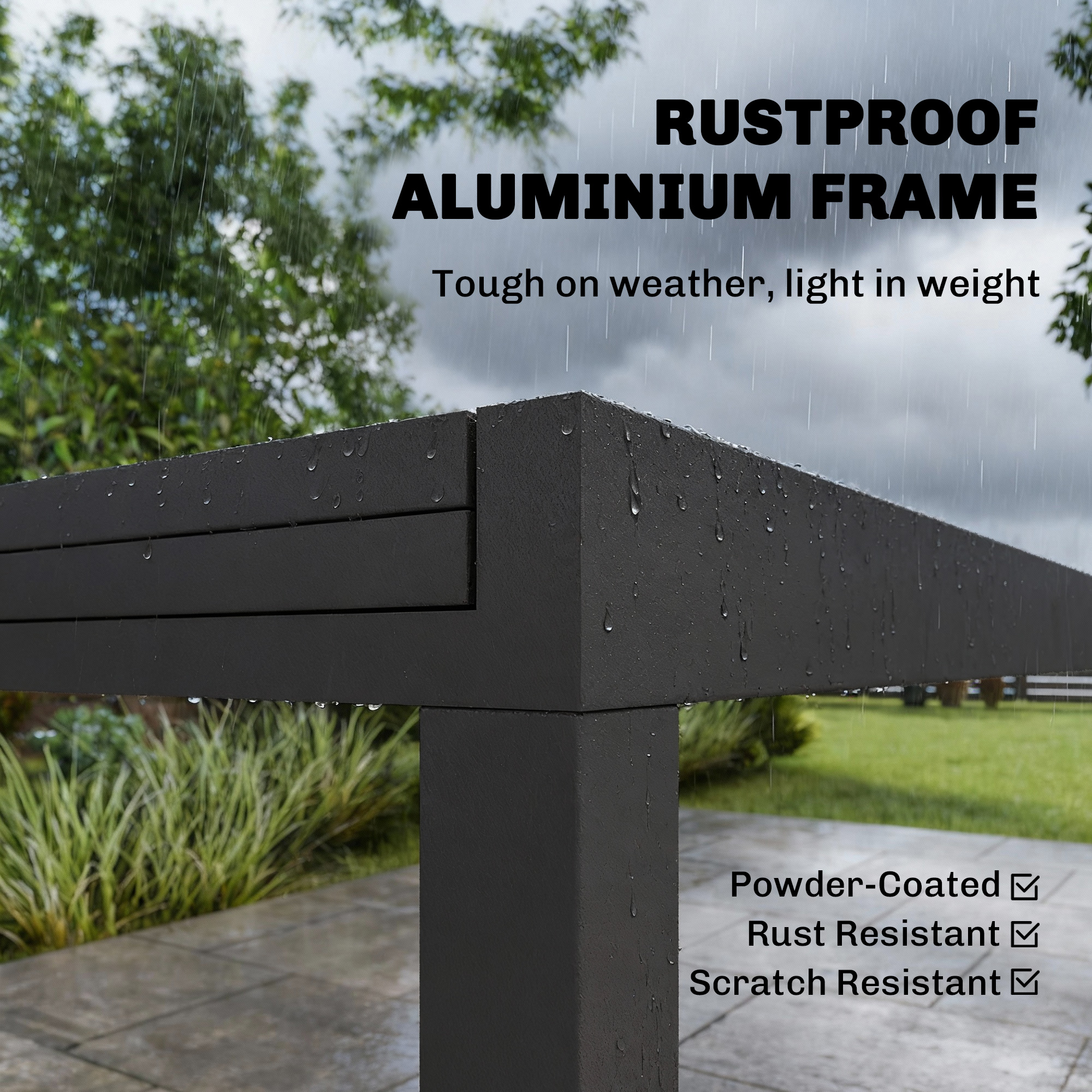 Aluminum Expandable Outdoor Dining Table with Tempered Glass Tabletop and Aluminum Frame, for Garden, Backyard, Black - Image 3