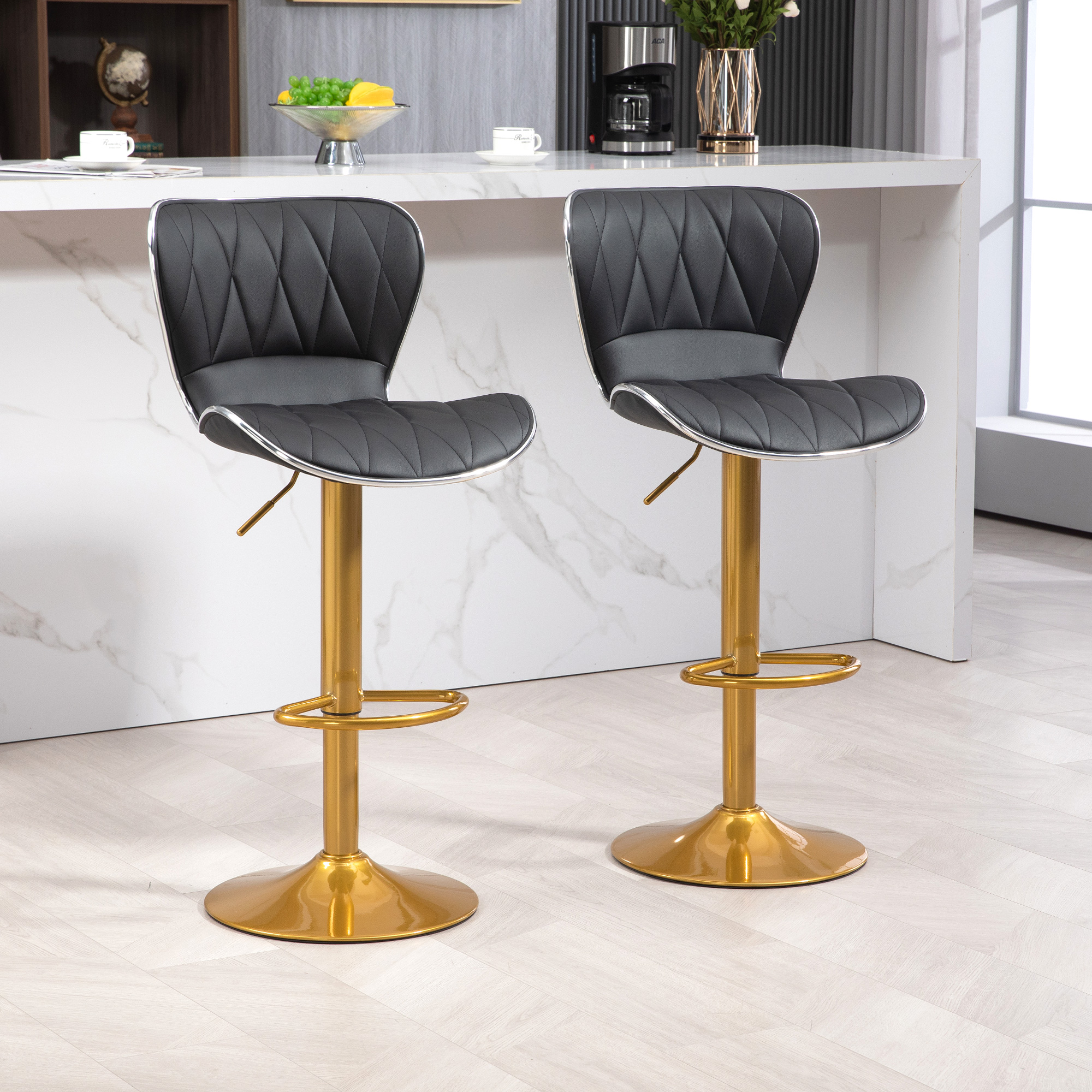 Counter Height Bar Stools Set of 2, Adjustable Height Bar Chairs with Swivel Seat, PU Leather Upholstery - Image 6