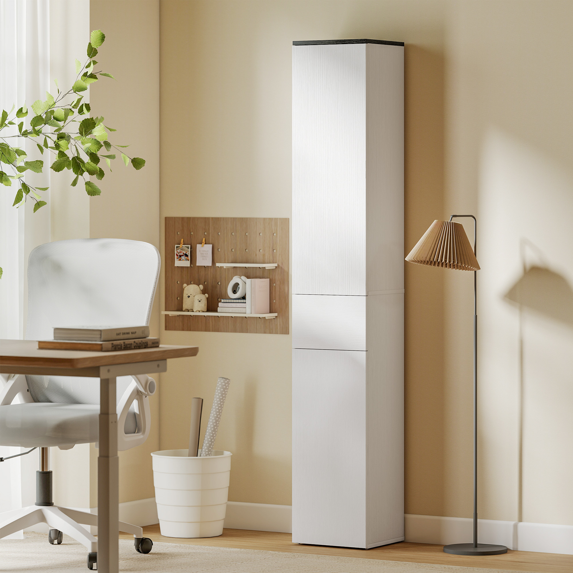 Tall Bathroom Cabinet with 2 Cupboards and Drawer, Slim Bathroom Storage Cabinet with Adjustable Shelves, White - Image 5