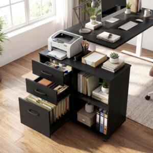 3-Drawer Mobile Lateral File Cabinet Printer Stand-Black