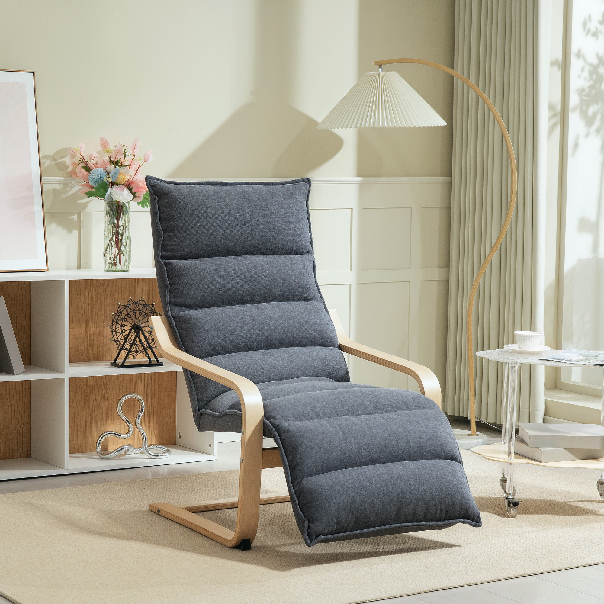 Accent Chair, Velvet Upholstered Living Room Chair with Footrest, Wood Frame, Dark Grey - Image 3