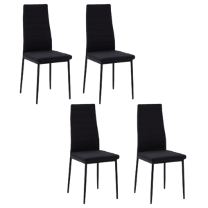 Modern Dining Chairs High Back Upholstered Linen Fabric with Metal Legs for Kitchen Black