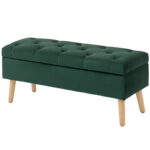 Storage Ottoman with Lid, Velvet Upholstered Storage Bench with Wood Legs for Living Room, Dark Green