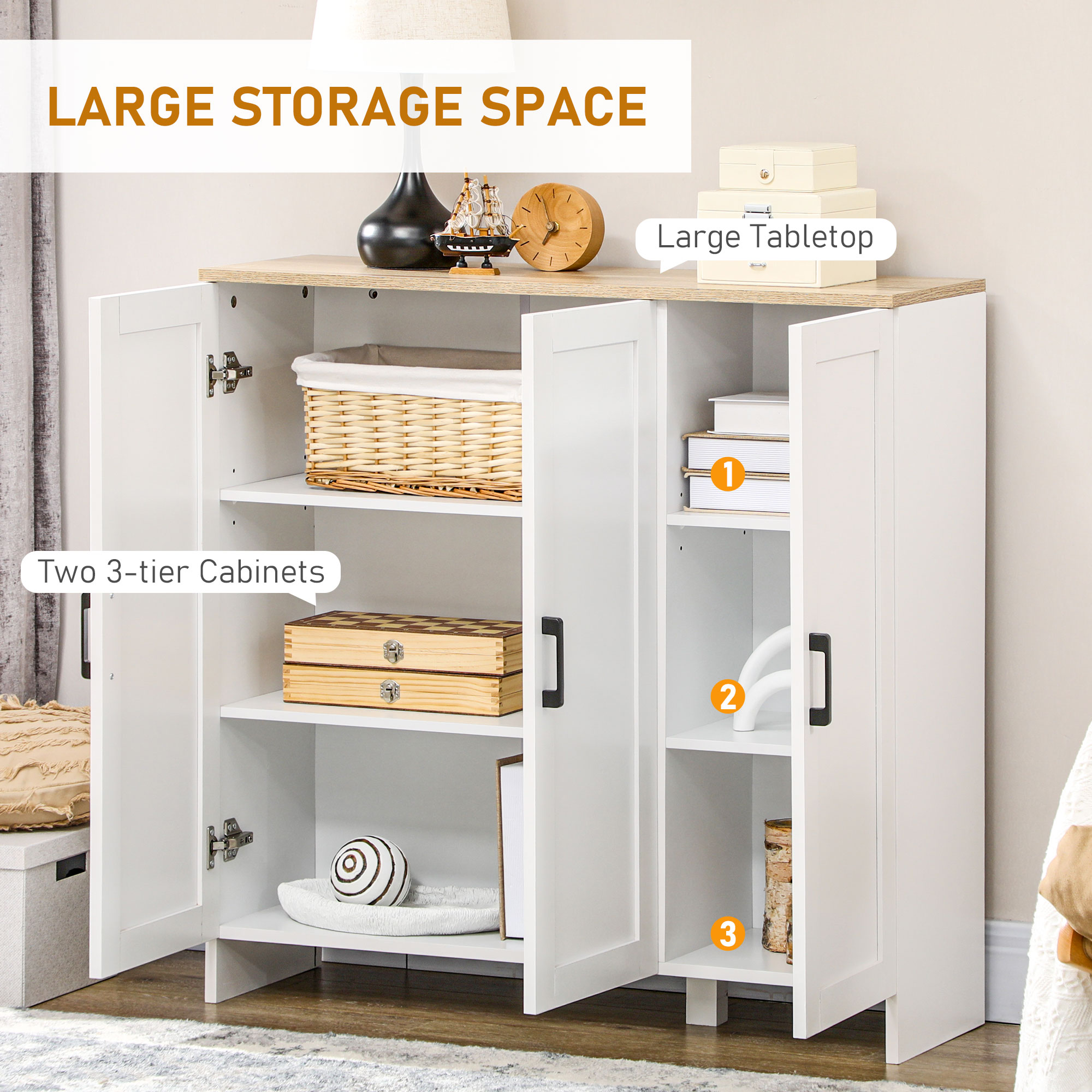 Modern Sideboard Cabinet with Adjustable Shelves, 3 Doors for Modern Kitchen & Dining Room, Ideal for Homeowners, White - Image 2
