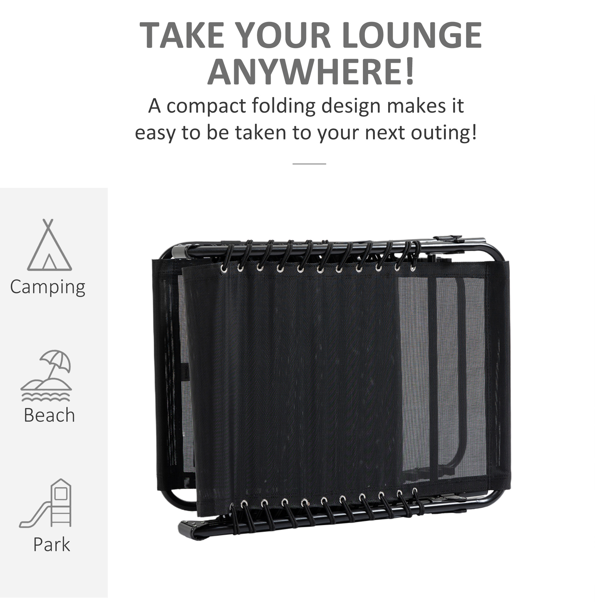 Outdoor Folding Chaise Lounge, Reclining Lounge Chair with Adjustable Backrest and Removable Pillow, Black - Image 4