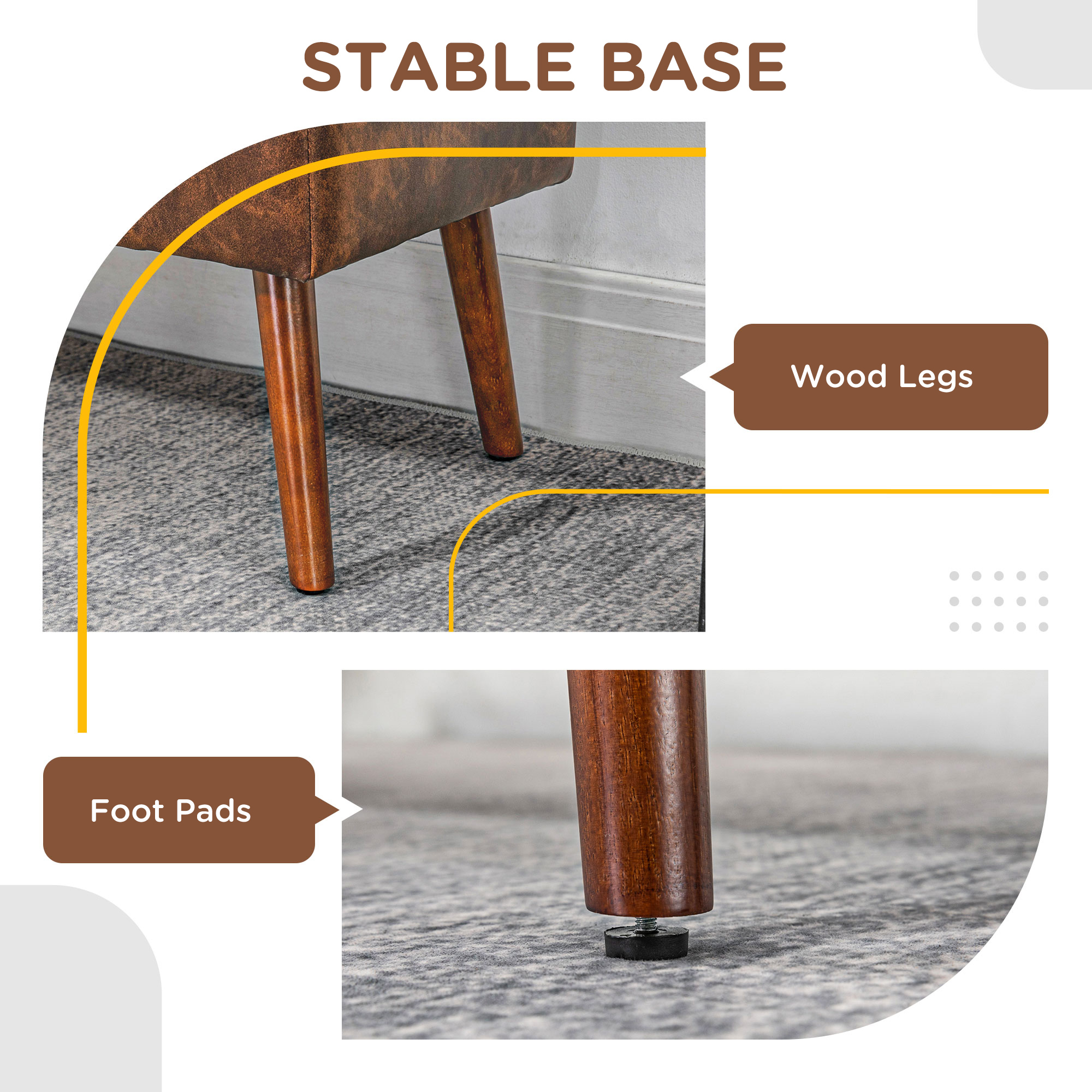Bedroom Bench, End of Bed Bench with Button Tufted, PU Leather Upholstered Entryway Bench with Wood Legs, Brown - Image 4