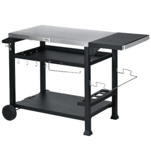 3-Shelf Outdoor Grill Cart Table with Foldable Side Table and Stainless Steel Table Top, Pizza Oven Stand on Wheels