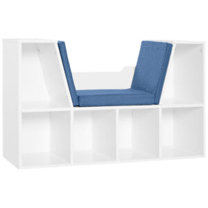 6-Cubby Bookcase with Seat Cushion, Cube Storage Shelf with Reading Nook for Home Office, Study, Blue