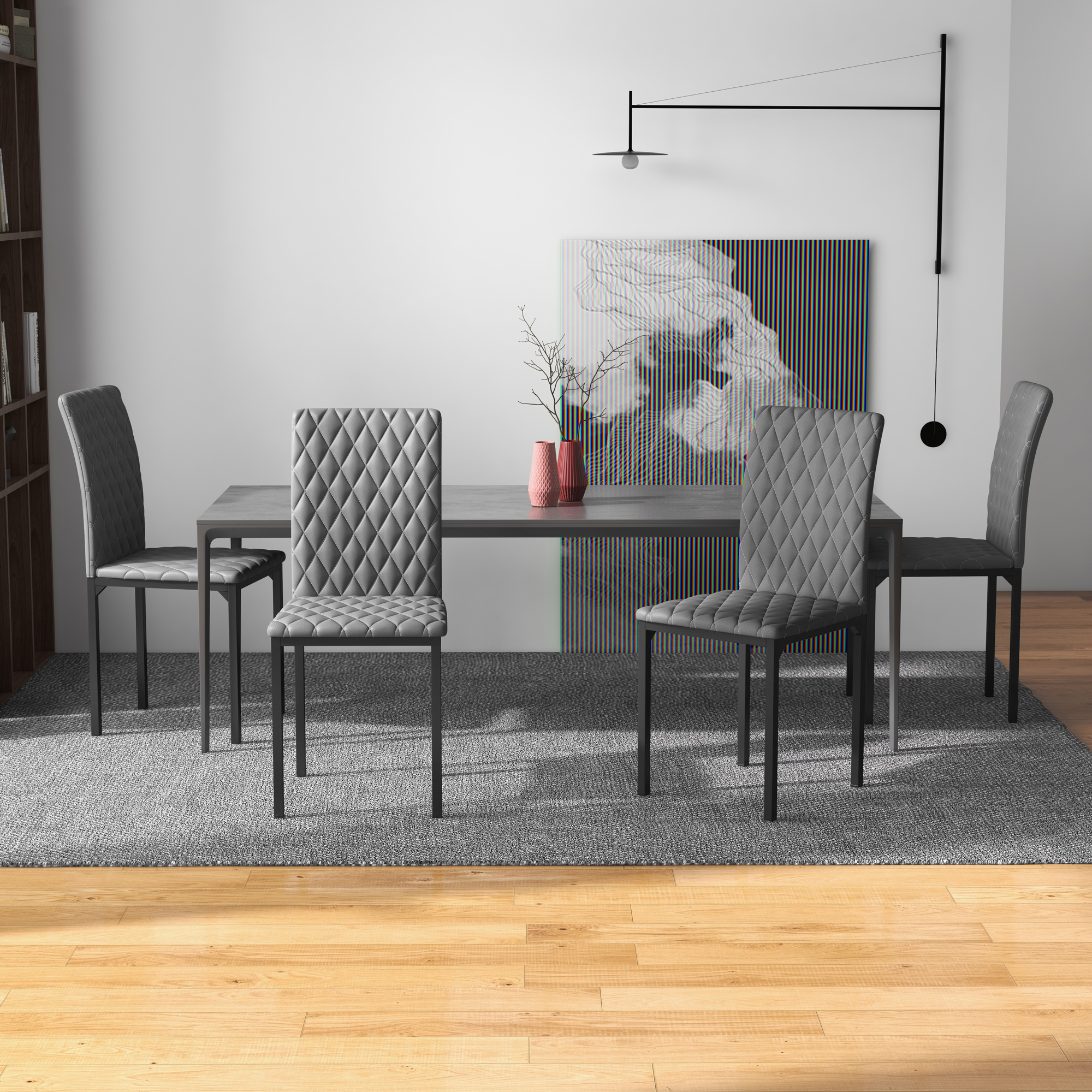 Set of 4 Modern Dining Chairs, Tufted High Back Side Chairs with Upholstered Seat, Steel Legs for Living Room, Kitchen - Image 6