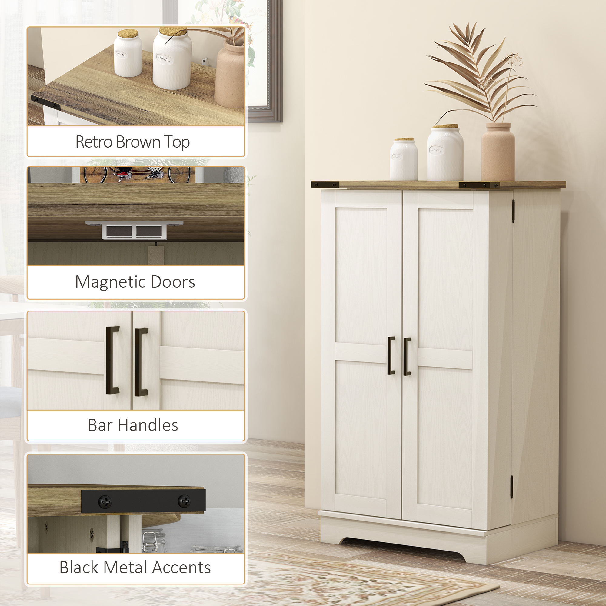 Farmhouse Kitchen Pantry Storage Cabinet, Kitchen Pantry Cabinet with Doors and Adjustable Shelves, Cream White - Image 5
