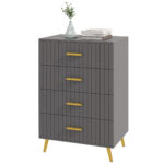 4 Drawer Cabinet, Drawer Chest for Bedroom, Chest of Drawers with Aluminium Legs and Gold Handles, Dark Grey