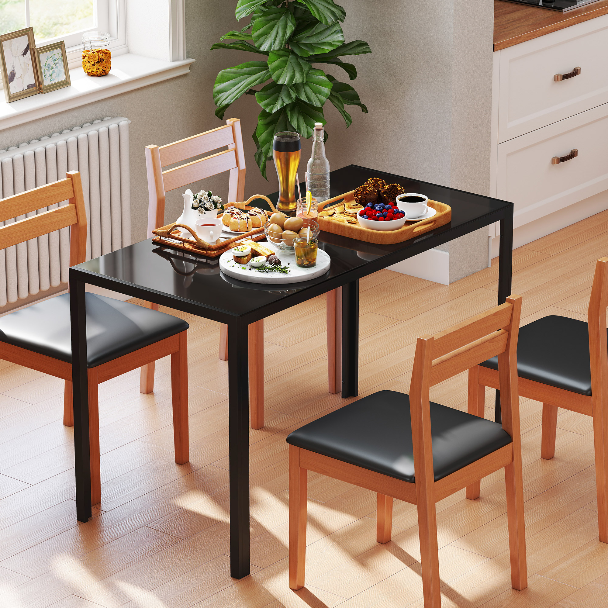 Rectangular Kitchen Table for 4 People, Dining Table with Tabletop Tempered Glass for Dining Room, Living Room, Black - Image 5