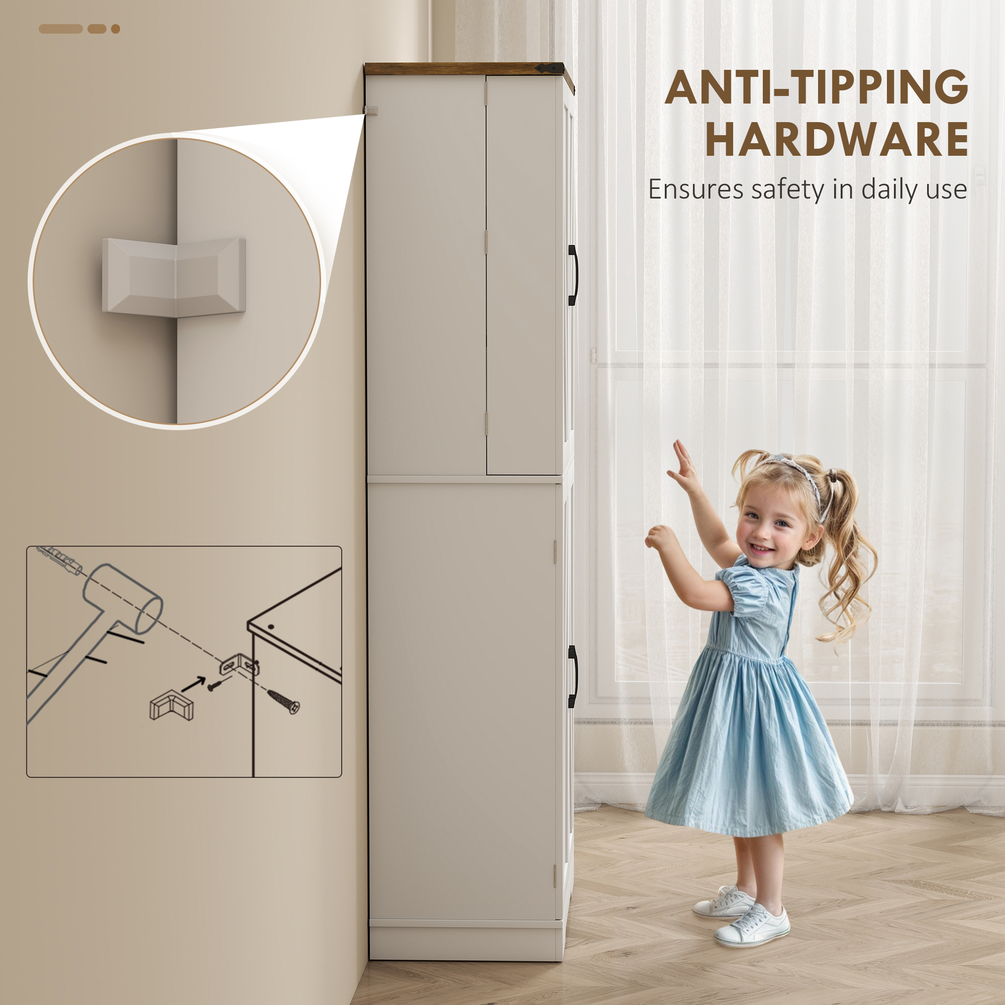72" Kitchen Pantry Cabinet, Farmhouse Storage Cabinet with 4 Doors, Drawer, 8 Door Shelves and Adjustable Shelf, White - Image 5