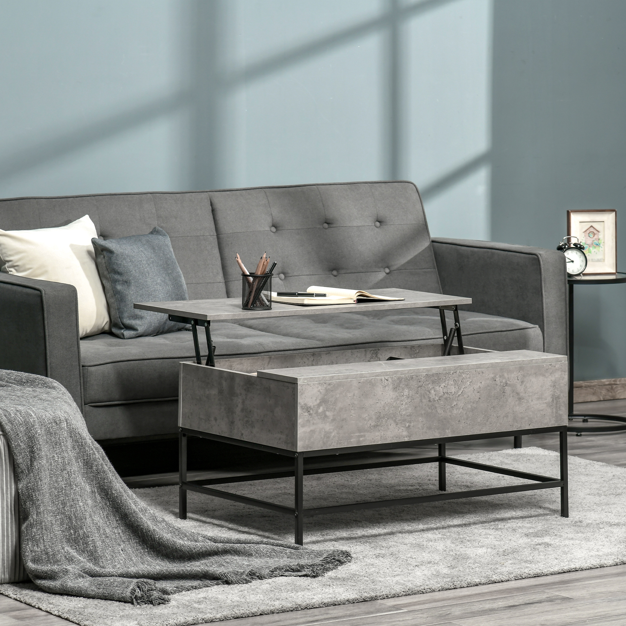Lift Top Coffee Table with Hidden Storage Compartment Lift Tabletop Center Table for Living Room, Grey - Image 6