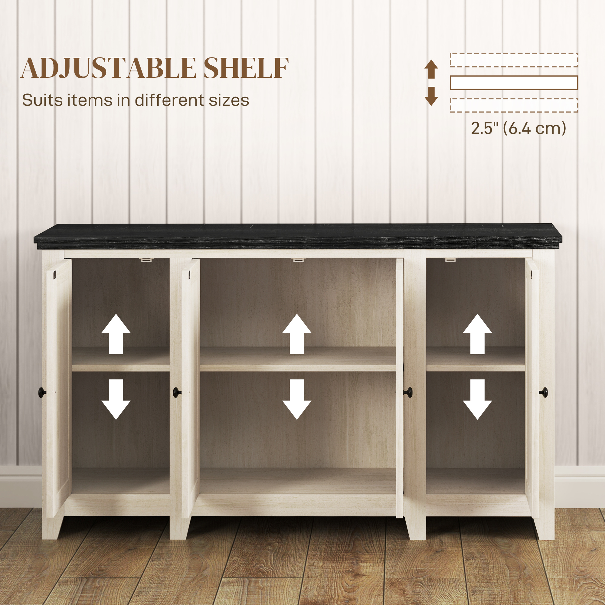 Rustic Sideboard, Buffet Cabinet with Adjustable Shelves for Living Room, Dining Room, Entryway, White Wood Grain - Image 3
