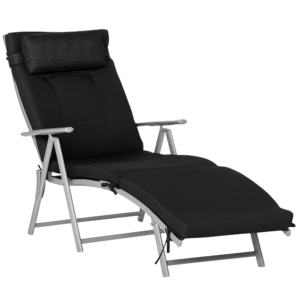 Outdoor Folding Chaise Lounge Chair Recliner with Portable Design, Adjustable Backrest, Cushion and Headrest, Black