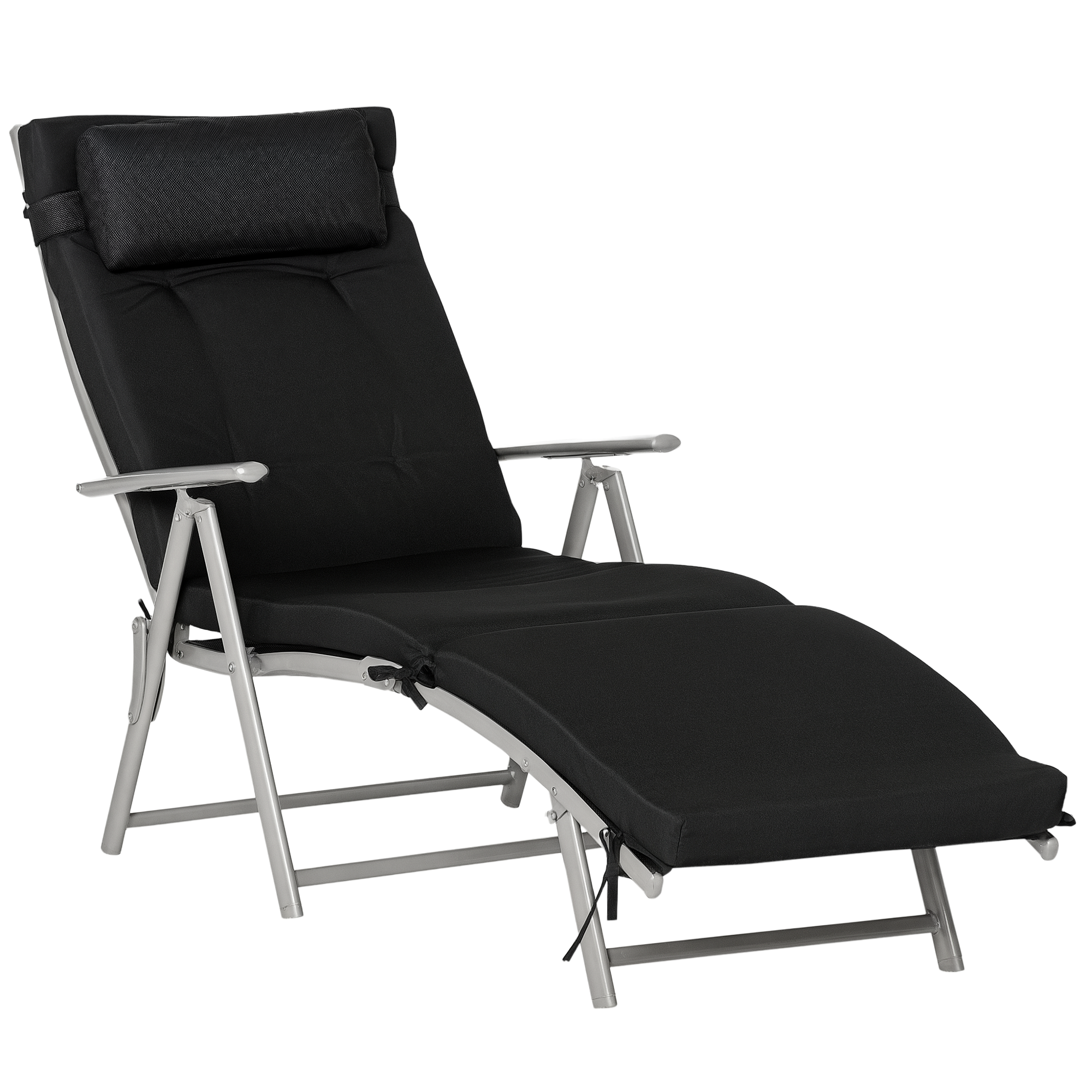 Outdoor Folding Chaise Lounge Chair Recliner with Portable Design, Adjustable Backrest, Cushion and Headrest, Black