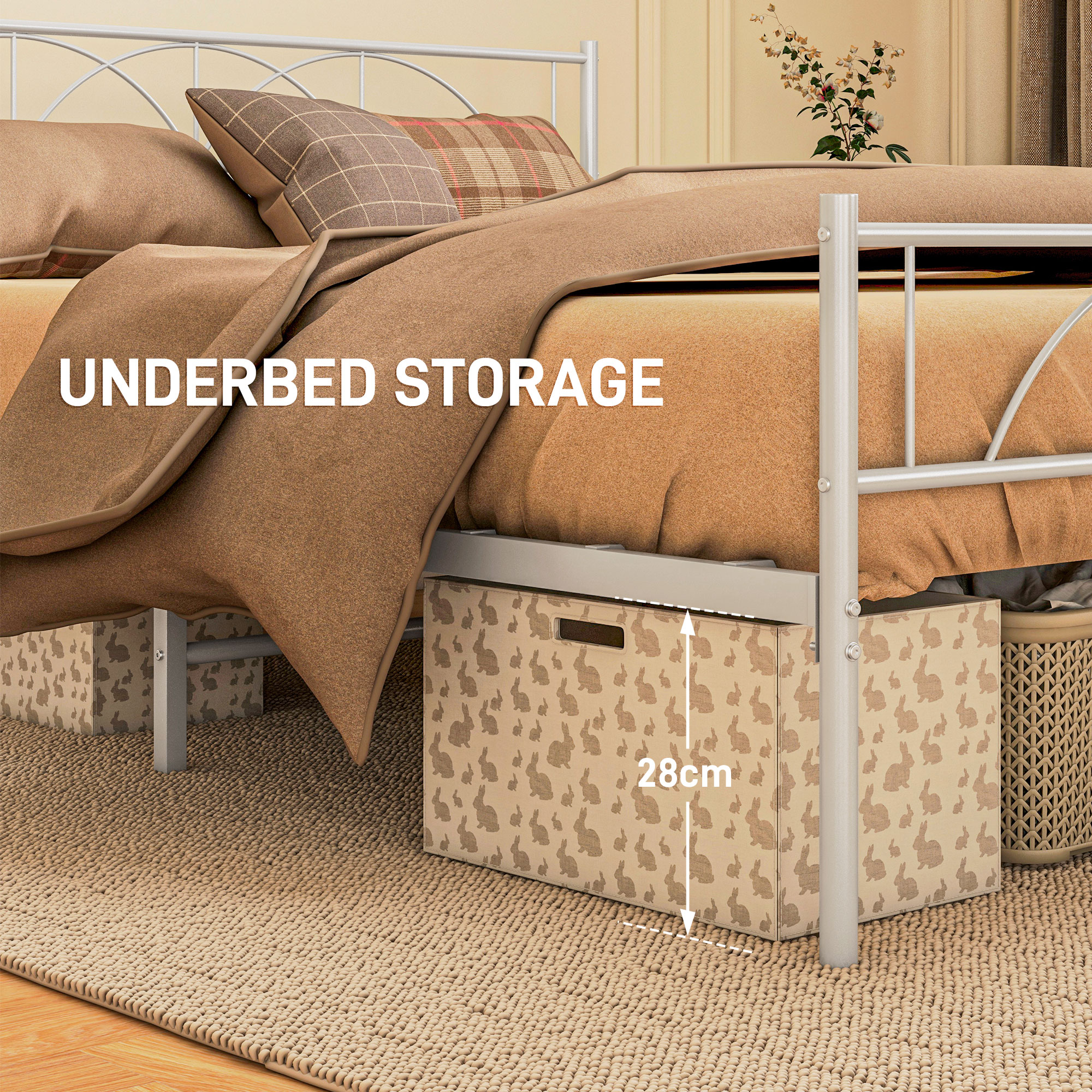 Metal Queen Platform Bed Frame with Headboard, Steel Slat Support, Underbed Storage, No Box Spring Needed, Easy Assembly - Image 3