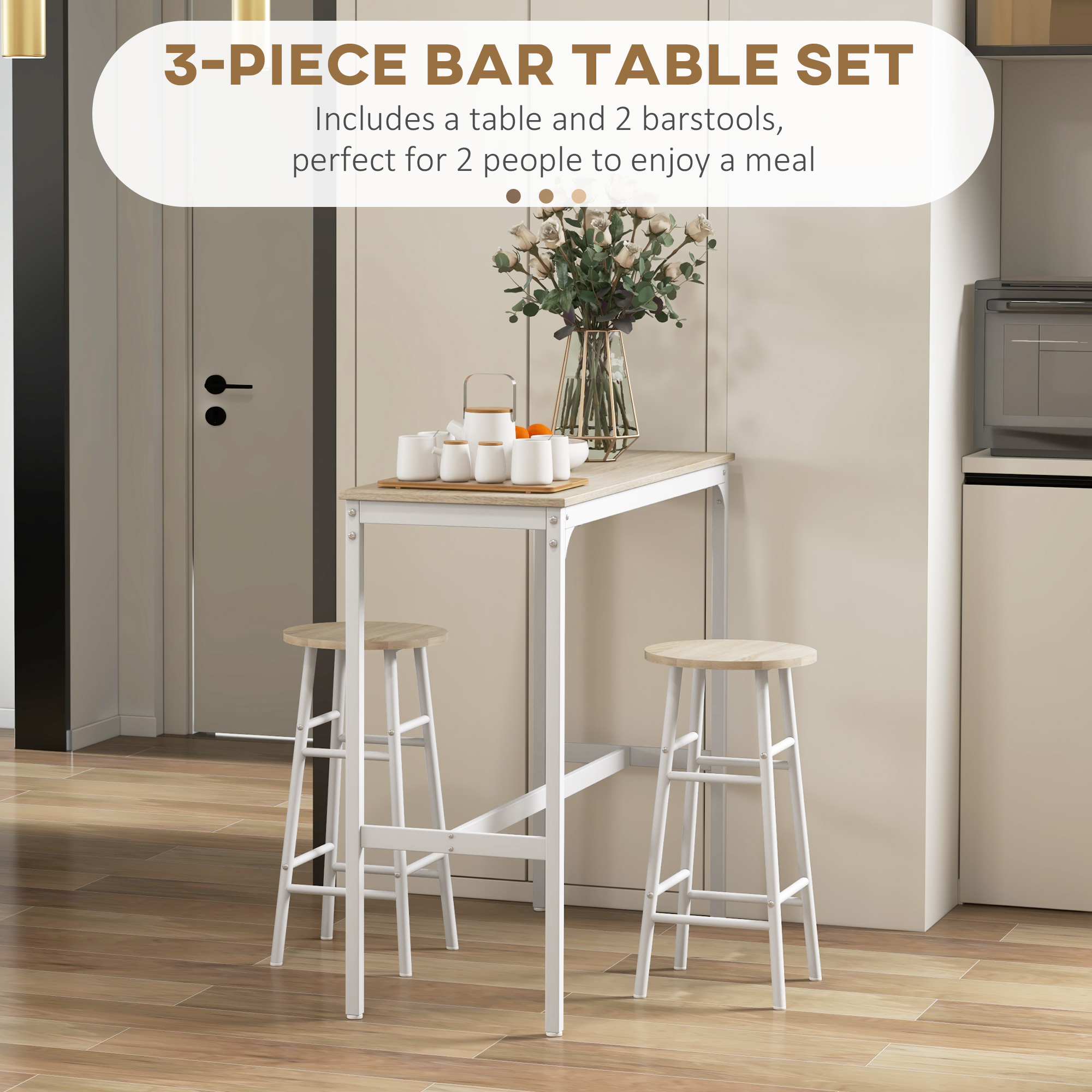 3-Piece Counter Height Bar Table and Chairs, Dining Table and Chairs Set for 2, Pub Table and Chairs - Image 2