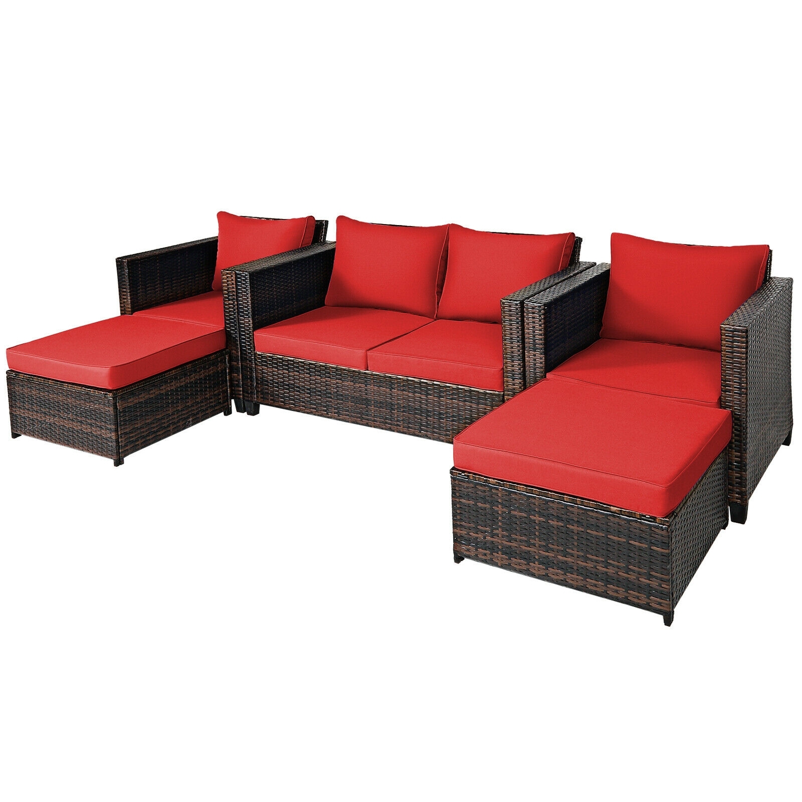 5 Pieces Patio Cushioned Rattan Furniture Set-Red - Image 7