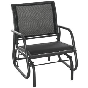 Patio Glider Outdoor Glider Chair with Breathable Mesh Seat & Backrest, Armrests and Metal Frame, Black