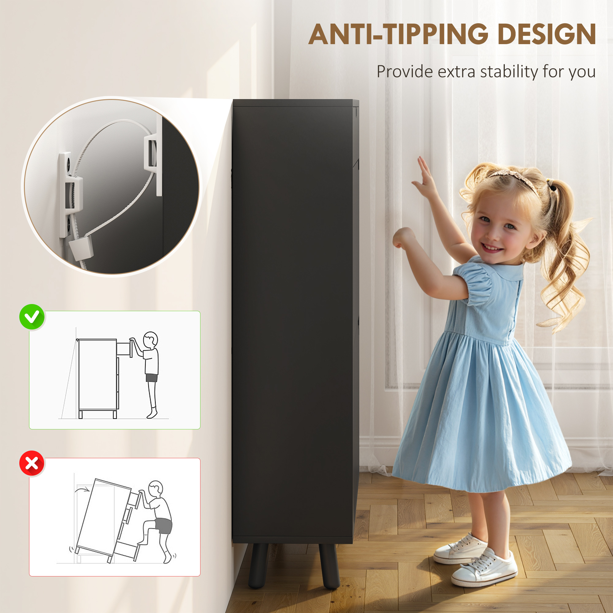 Narrow Shoe Cabinet for Entryway with 2 Flip Drawers, Top Drawer and Adjustable Shelves for 12 Pairs of Shoes, Black - Image 5