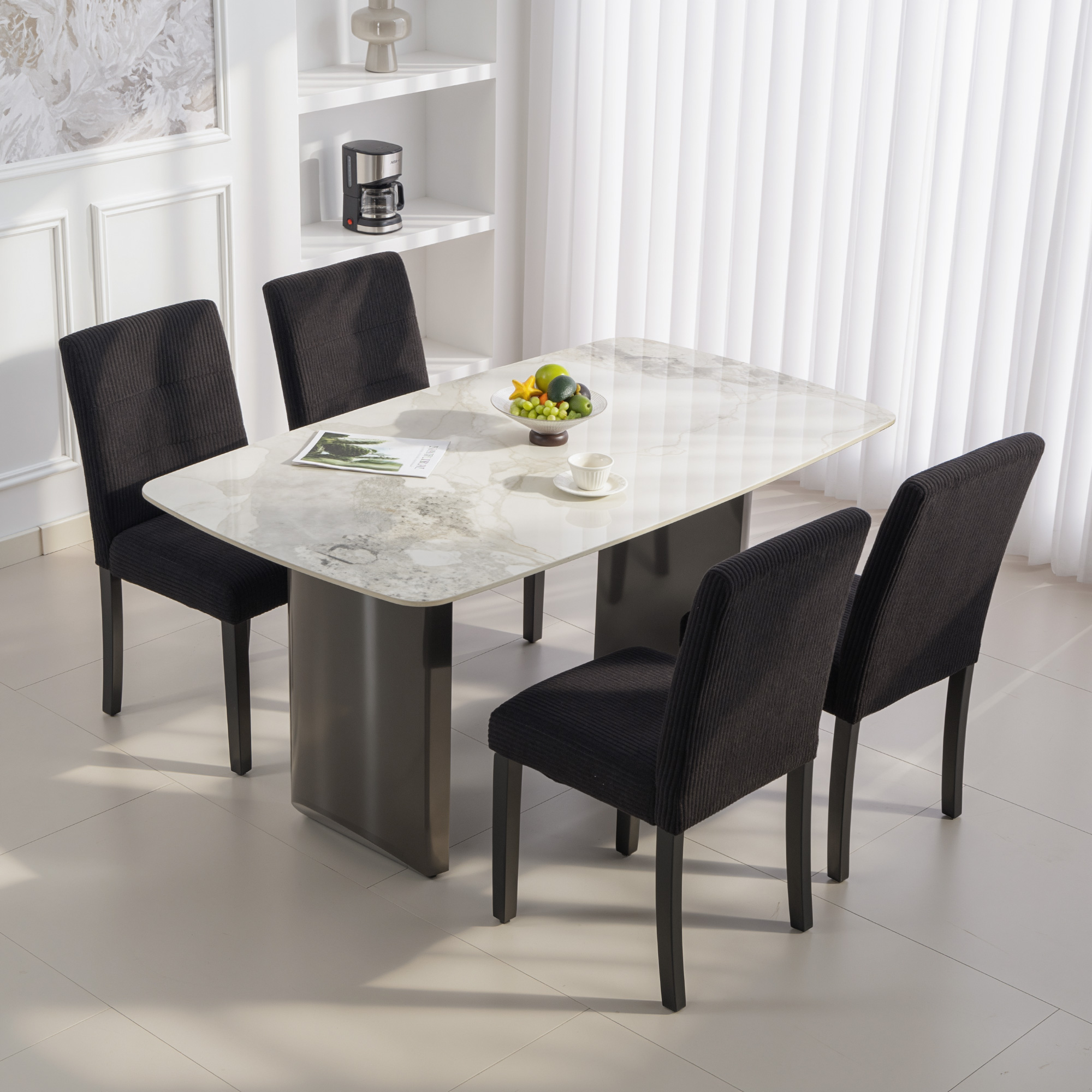 Modern Dining Chairs Set of 4, Kitchen Chairs with Rubberwood Legs and Padded Seat, Black - Image 6