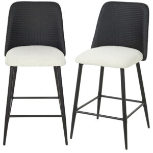 Bar Stools Set of 2, 26" Counter Height Bar Stools with PU Backrest, Linen-look Fabric Seat, Black
