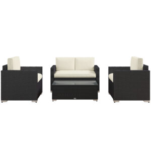 Outdoor Furniture with Table, Wicker Furniture with Loveseat and 2 Chair for Garden, Poolside, Cream