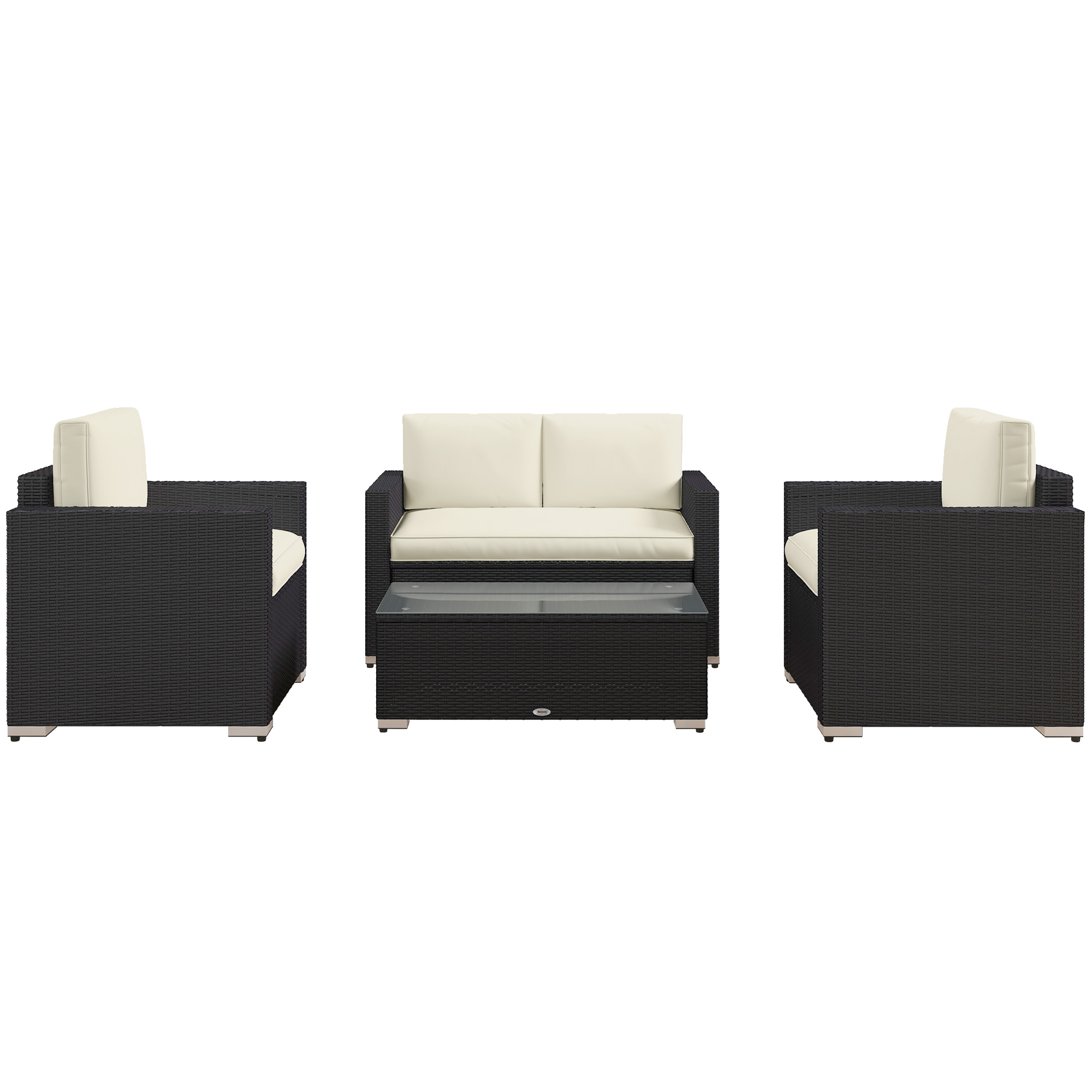 Outdoor Furniture with Table, Wicker Furniture with Loveseat and 2 Chair for Garden, Poolside, Cream