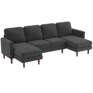 Sectional Sofa, Corduroy U Shaped Couch with Double Chaise and Spring Cushions, 2200lb Capacity, Dark Grey