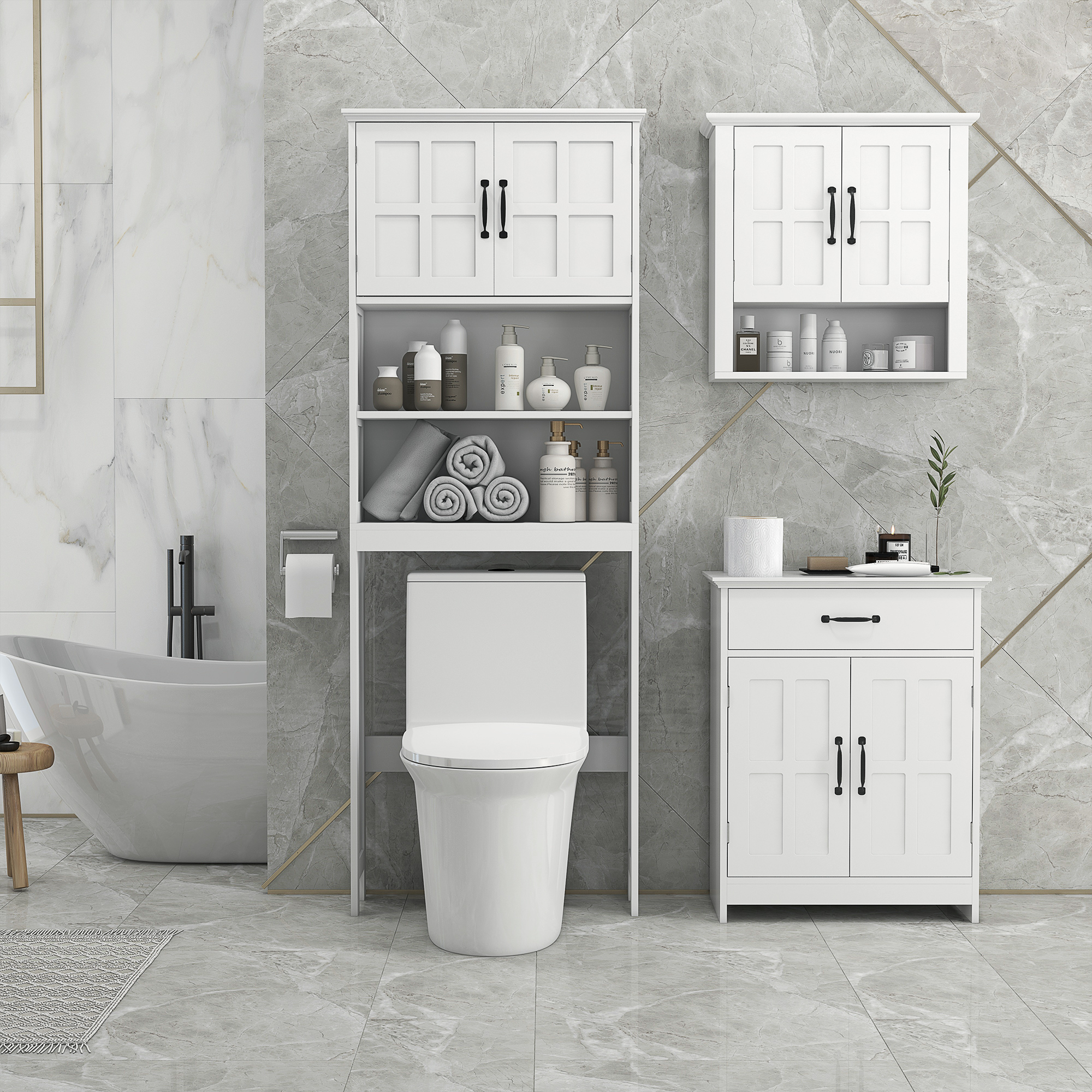Bathroom Storage, Bathroom Cabinet with 2 Doors, Adjustable Shelves for Living Room Kitchen, 23.6"x11.8"x29.5", White - Image 5