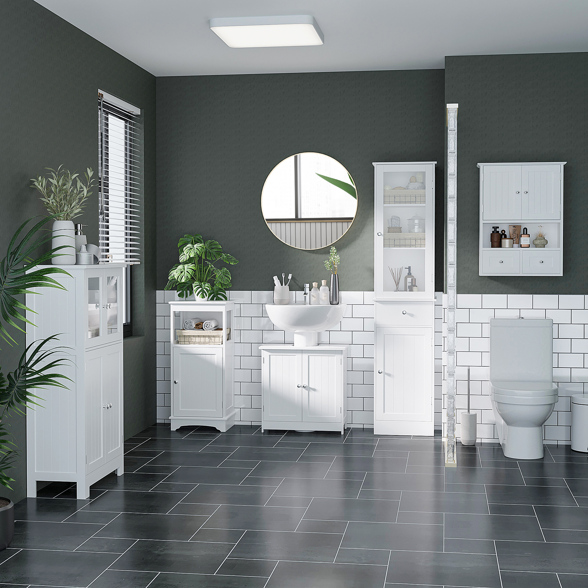 Modern Bathroom Floor Cabinet with Open Shelf, Freestanding Storage Organizer Unit with Single Door for Home Office, Living Room, White - Image 4