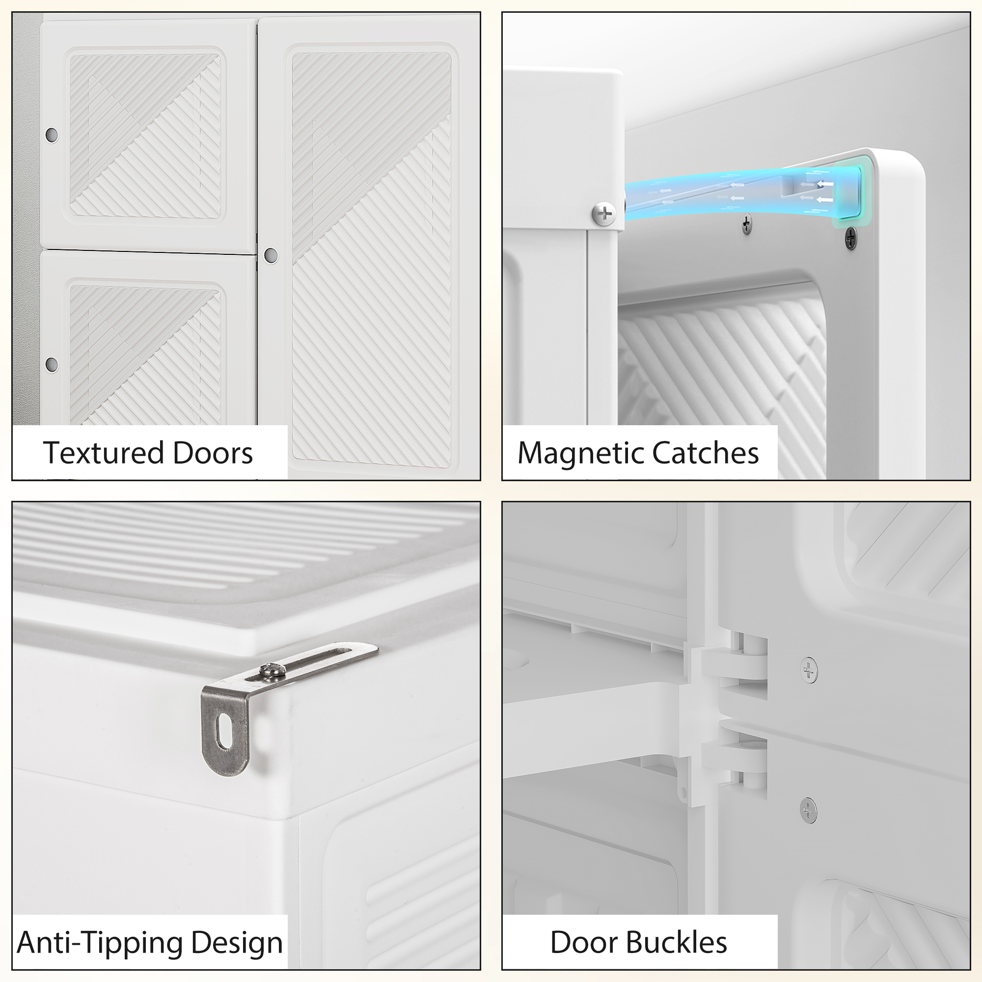 Portable Wardrobe, Foldable Plastic with 8 Compartments, 2 Hanging Rods and Magnetic Doors, White - Image 5