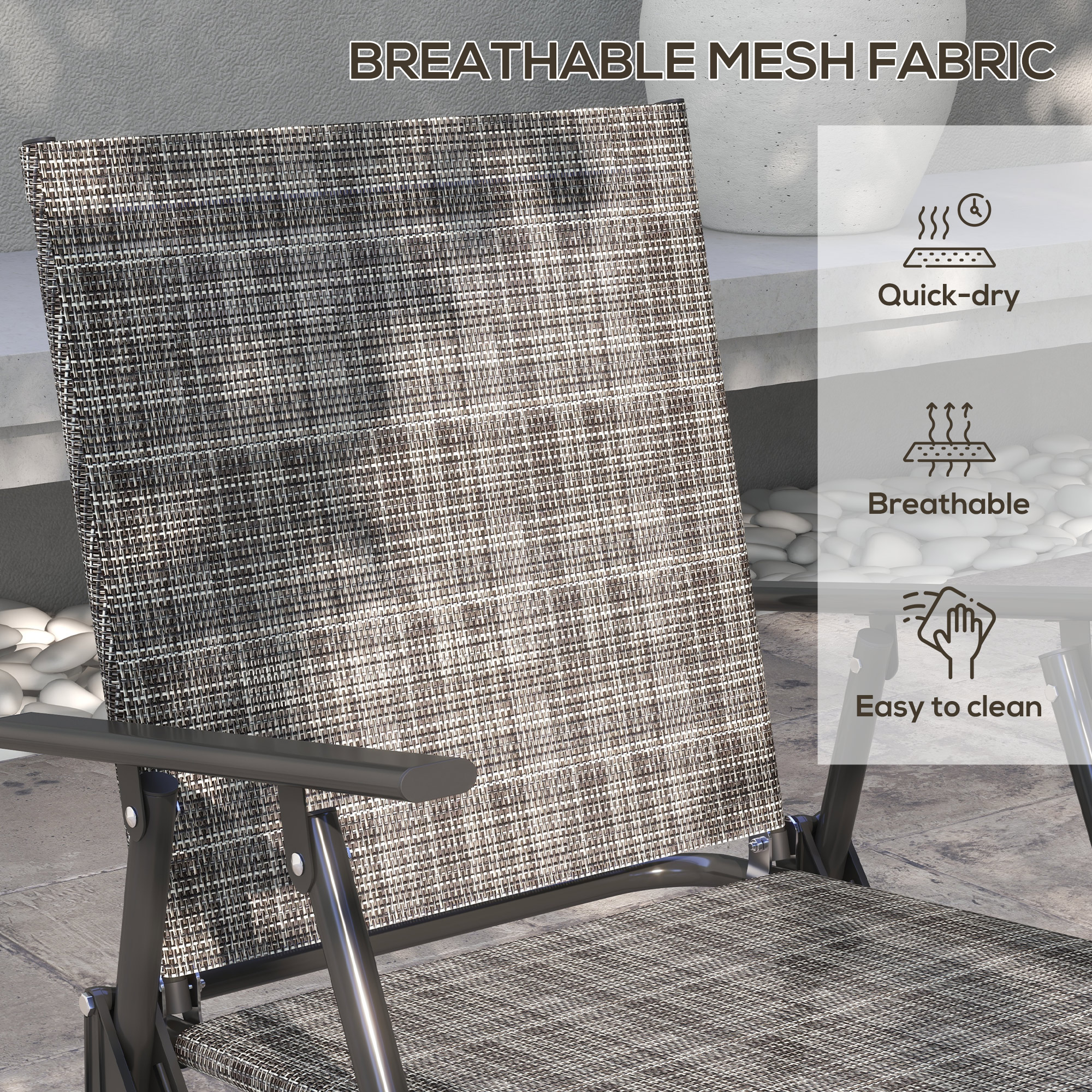Outdoor 4 Pieces Patio Furniture Set, Garden Set with Two Foldable Armchairs, a Loveseat & Glass Top Table, Mixed Grey - Image 2