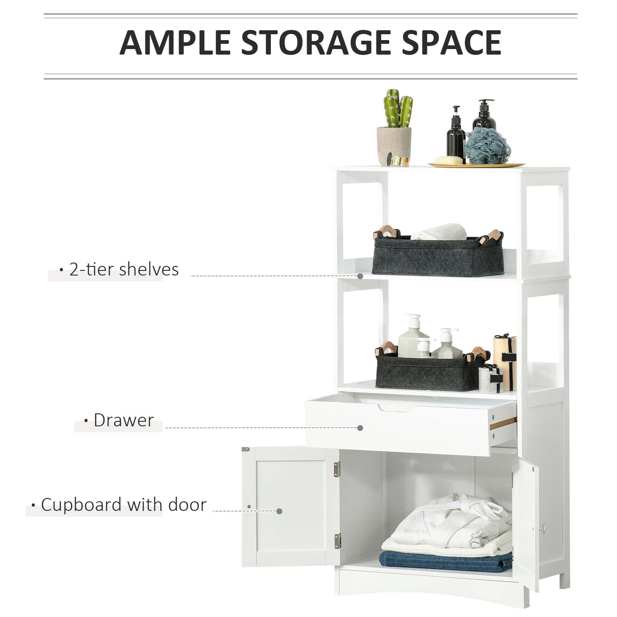 Bathroom Floor Cabinet, Free Standing Kitchen Cabinet with Shelves, Drawer and Doors, for Living Room, White - Image 3