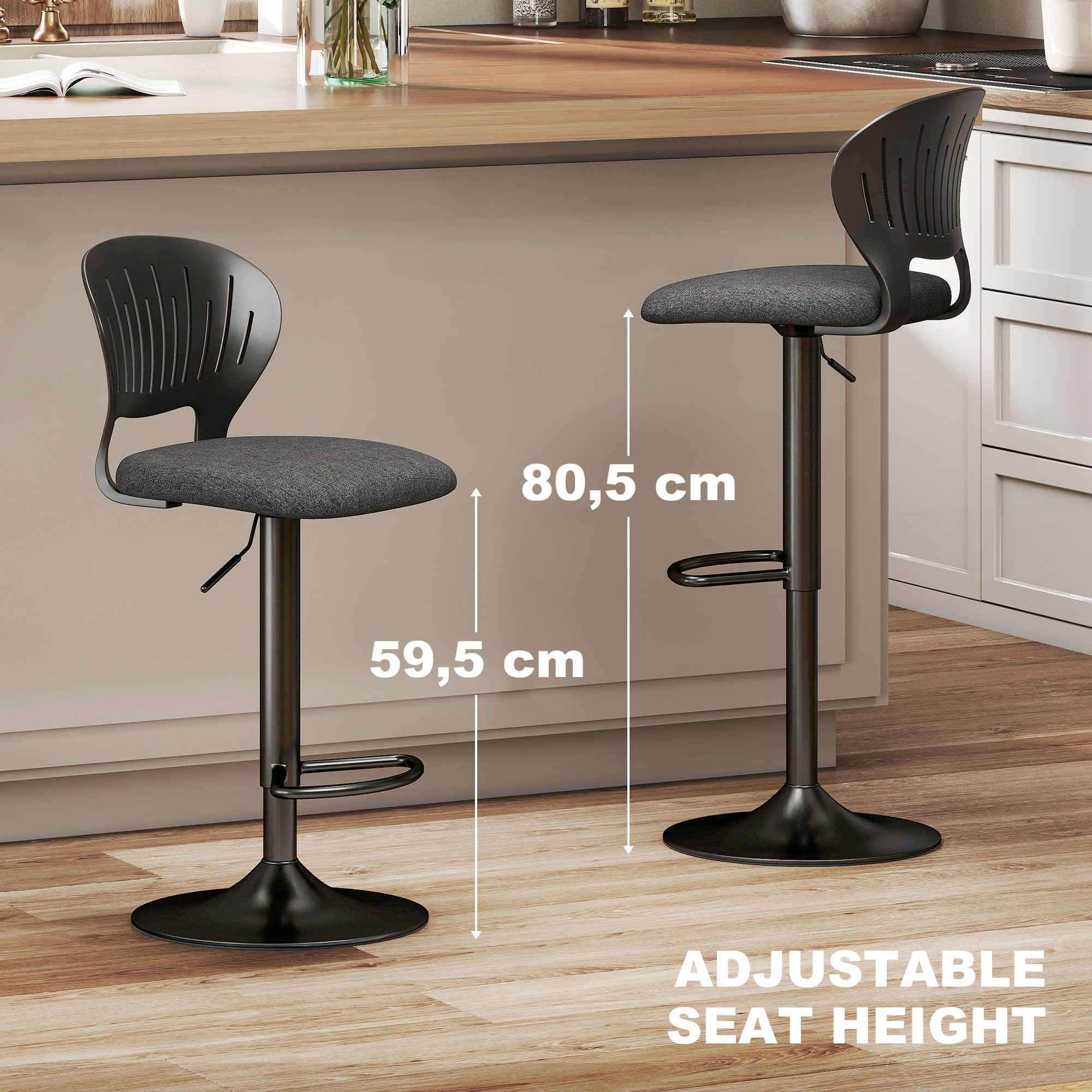 Bar Stools Set of 2, Modern Swivel Counter Height Barstools with Footrest and Hollow Backrest, Black - Image 4