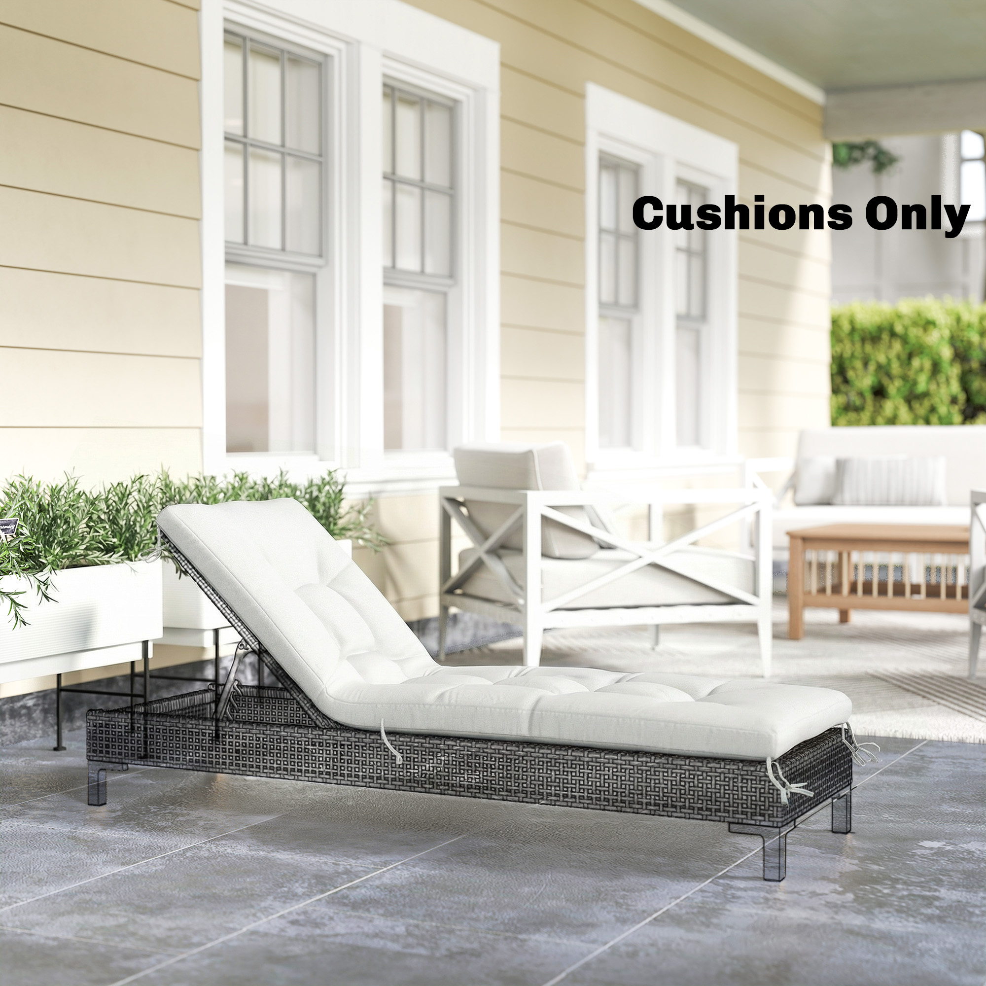 Patio Lounge Chair Cushion, UV50+ Chaise Lounge Chair Cushion with Securing Straps for Patio, 78 x 25.6 inch, Cream White - Image 6