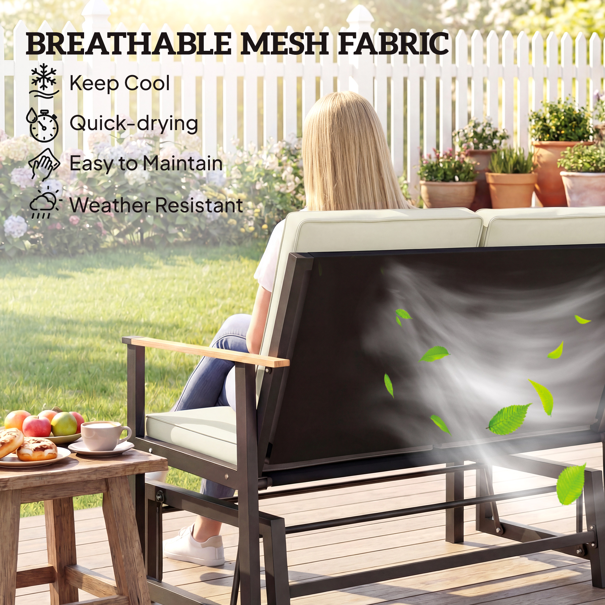 Outdoor Glider Bench for 2 Person, Patio Glider Loveseat with Thick Cushions for Garden Balcony Porch, Cream White - Image 3