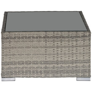 Rattan Garden Coffee Table, 25.6" Square Garden Rattan Table with Tempered Glass Top, Grey